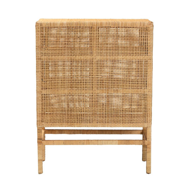 Baxton Studio bali Vivan Modern Bohemian Rattan & Mahogany 3-Shelf Storage Cabinet – Stylish & Functional Home Solution Vivan-W81-Rattan-Cabinet