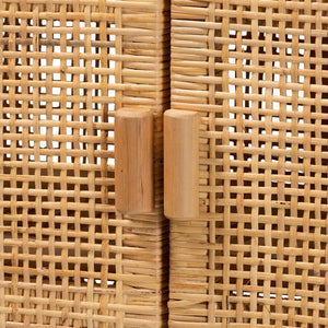 Baxton Studio bali Vivan Modern Bohemian Rattan & Mahogany 3-Shelf Storage Cabinet – Stylish & Functional Home Solution Vivan-W81-Rattan-Cabinet