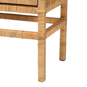 Baxton Studio bali Vivan Modern Bohemian Rattan & Mahogany 3-Shelf Storage Cabinet – Stylish & Functional Home Solution Vivan-W81-Rattan-Cabinet