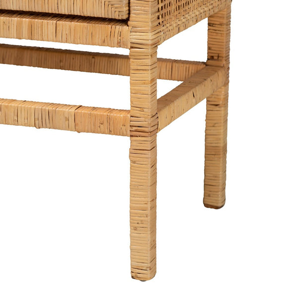 Baxton Studio bali Vivan Modern Bohemian Rattan & Mahogany 3-Shelf Storage Cabinet – Stylish & Functional Home Solution Vivan-W81-Rattan-Cabinet