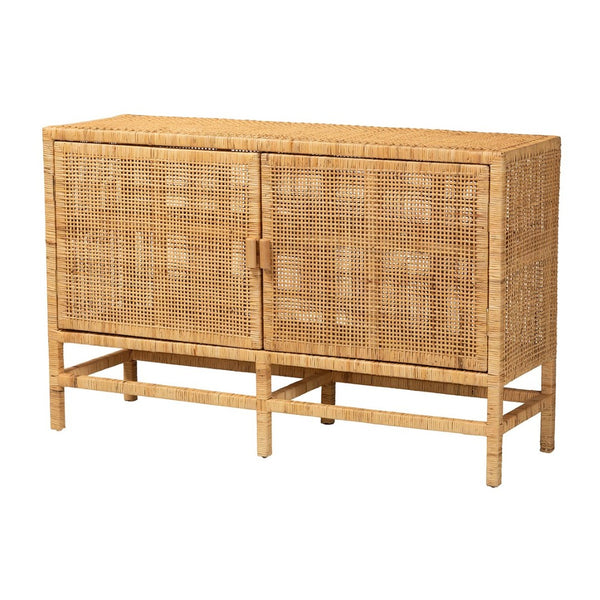 Baxton Studio bali Vivan Modern Bohemian Rattan & Mahogany Storage Cabinet - Stylish, Durable & Fully Assembled! Vivan-W137-Rattan-Cabinet