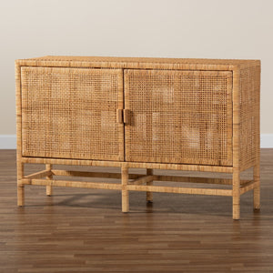Baxton Studio bali Vivan Modern Bohemian Rattan & Mahogany Storage Cabinet - Stylish, Durable & Fully Assembled! Vivan-W137-Rattan-Cabinet