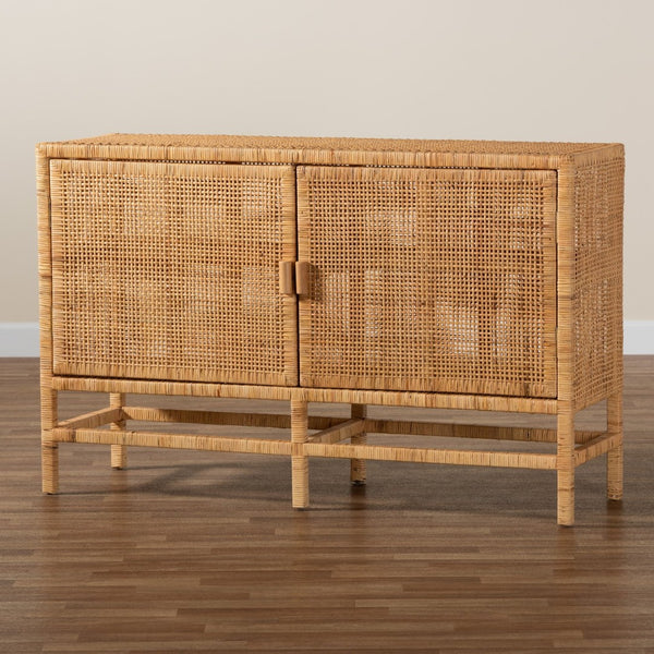 Baxton Studio bali Vivan Modern Bohemian Rattan & Mahogany Storage Cabinet - Stylish, Durable & Fully Assembled! Vivan-W137-Rattan-Cabinet