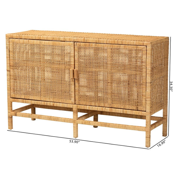 Baxton Studio bali Vivan Modern Bohemian Rattan & Mahogany Storage Cabinet - Stylish, Durable & Fully Assembled! Vivan-W137-Rattan-Cabinet