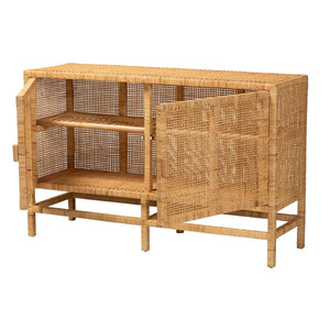 Baxton Studio bali Vivan Modern Bohemian Rattan & Mahogany Storage Cabinet - Stylish, Durable & Fully Assembled! Vivan-W137-Rattan-Cabinet