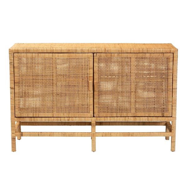 Baxton Studio bali Vivan Modern Bohemian Rattan & Mahogany Storage Cabinet - Stylish, Durable & Fully Assembled! Vivan-W137-Rattan-Cabinet