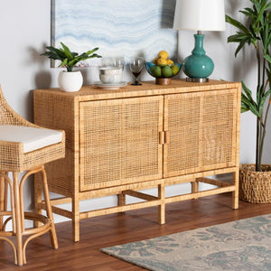 Baxton Studio bali Vivan Modern Bohemian Rattan & Mahogany Storage Cabinet - Stylish, Durable & Fully Assembled! Vivan-W137-Rattan-Cabinet