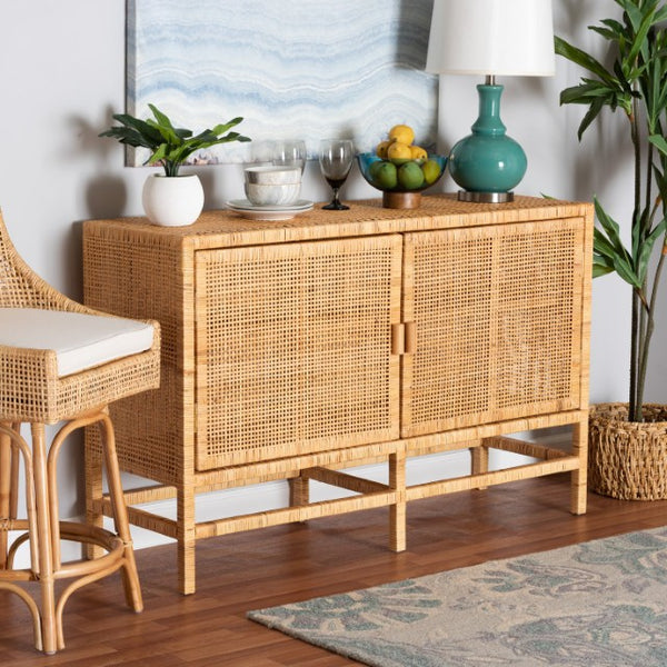 Baxton Studio bali Vivan Modern Bohemian Rattan & Mahogany Storage Cabinet - Stylish, Durable & Fully Assembled! Vivan-W137-Rattan-Cabinet