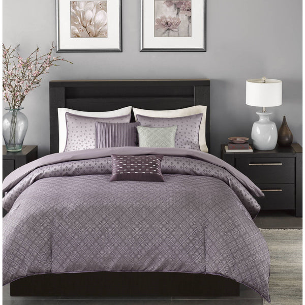 JLA Home Madison Park - 6 Jacquard Duvet Cover Set with Ombre Sequin-Like Texture, 6-Piece Contemporary Glam Bedding Ensemble Purple MP12-3054