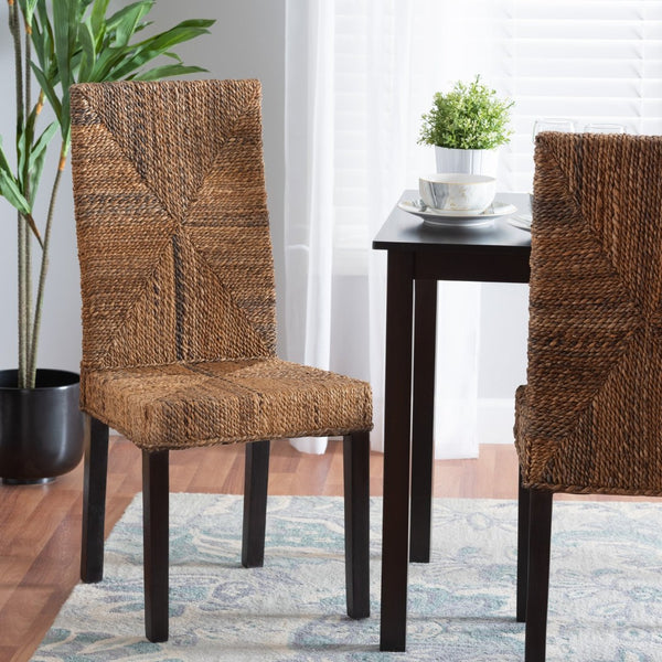 Baxton Studio bali Bali Laymi Modern Bohemian Dining Chair in Dark Brown Mahogany with Hand-Woven Seagrass Comfort Laymi-Mahogany-DC