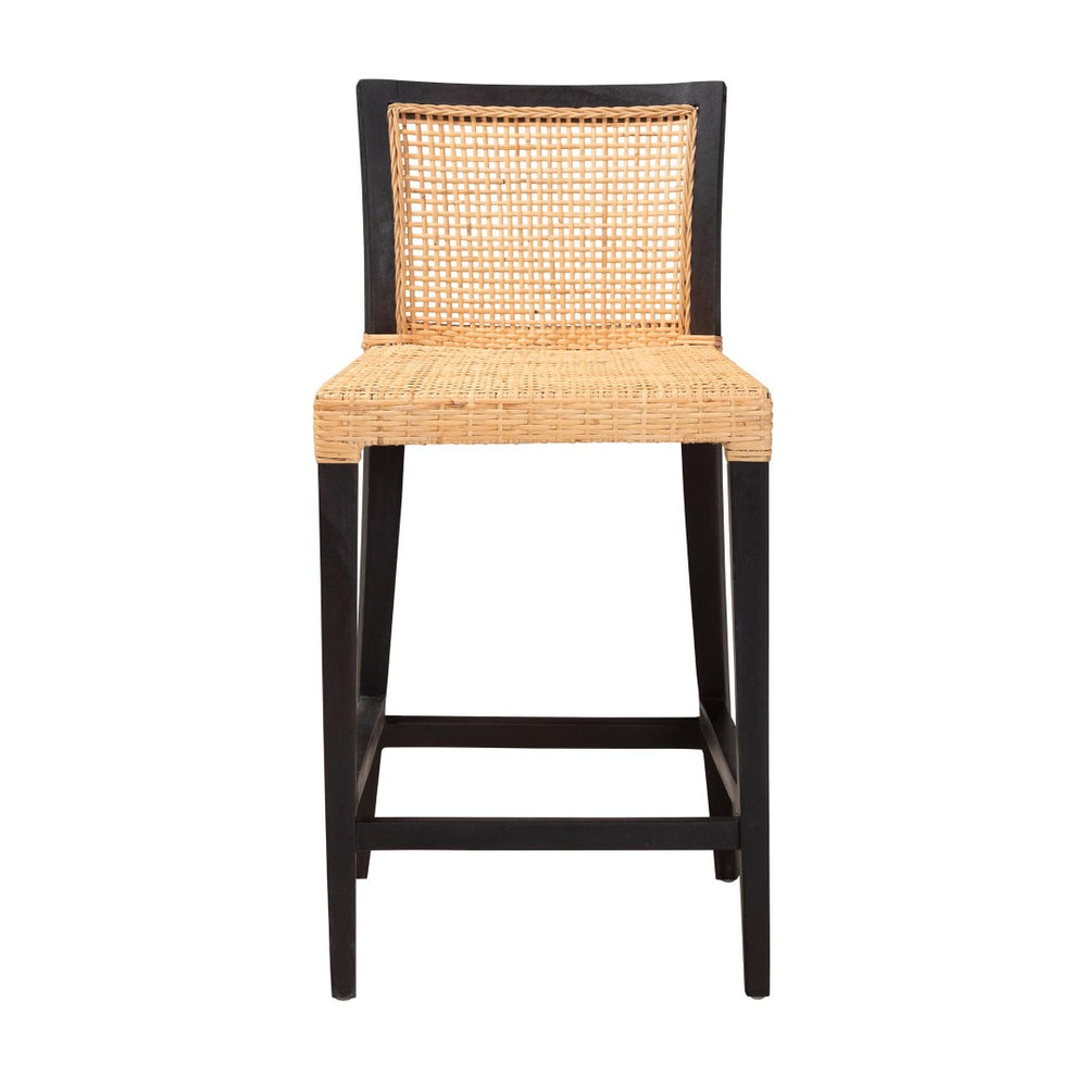 Baxton Studio bali Bali Modern Bohemian Dark Brown Mahogany & Natural Rattan Counter Stool – Handcrafted Comfort & Style Lingga-Mahogany-CS