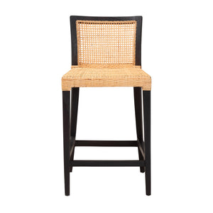 Baxton Studio Lingga Modern Bohemian Dark Brown Mahogany Wood and Natural Rattan Counter Stool