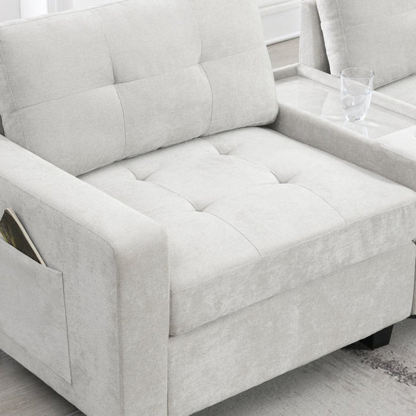 English Elm [new U-shaped Chenille Sectional Six Seat Tufted Couch with Usb Charging Storage Light Gray N723S1191K