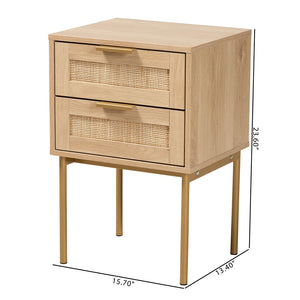 Baxton Studio Baxton Studio Dewitt Japandi End Table - Chic Light Brown Wood & Gold Metal, 2-Drawer Storage Solution SR221132-Wooden-ET