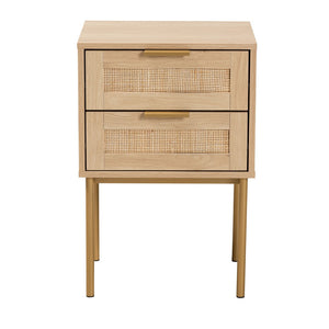 Baxton Studio Baxton Studio Dewitt Japandi End Table - Chic Light Brown Wood & Gold Metal, 2-Drawer Storage Solution SR221132-Wooden-ET
