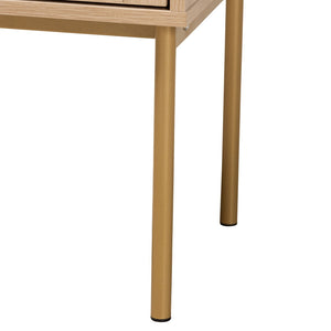 Baxton Studio Baxton Studio Dewitt Japandi End Table - Chic Light Brown Wood & Gold Metal, 2-Drawer Storage Solution SR221132-Wooden-ET