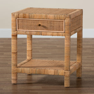 Baxton Studio bali Adelia Modern Bohemian Nightstand - Solid Mahogany & Rattan, Fully Assembled Storage Solution Adelia-Wooden-NS