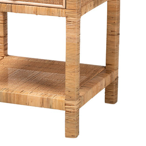 Baxton Studio bali Adelia Modern Bohemian Nightstand - Solid Mahogany & Rattan, Fully Assembled Storage Solution Adelia-Wooden-NS