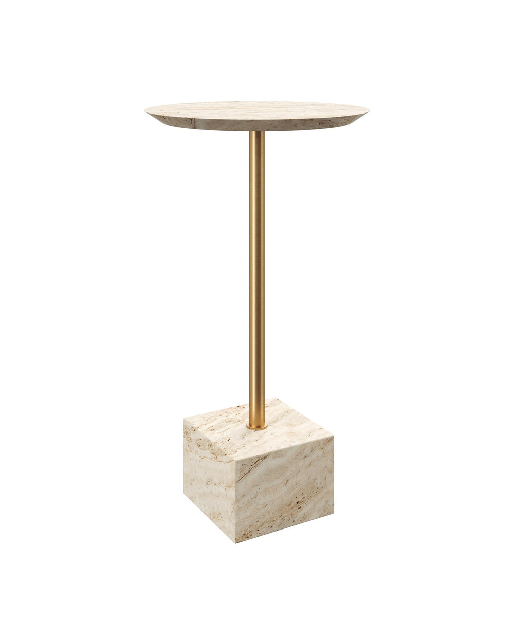 Currey & Company Prado Travertine Drinks Table - Elegant Natural Stone & Polished Metal Design For Modern Spaces White Travertine ,Metal 4000-0240-currey-company