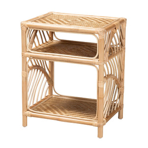 Baxton Studio bali Bali Baara Modern Bohemian Rattan Nightstand - Handwoven Bedside Table with Open Shelves & Rustic Charm WS012-Rattan-NS