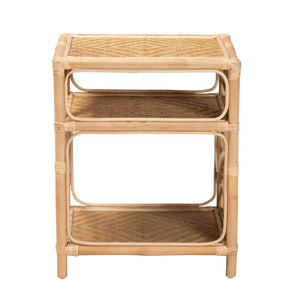 Baxton Studio bali Bali Baara Modern Bohemian Rattan Nightstand - Handwoven Bedside Table with Open Shelves & Rustic Charm WS012-Rattan-NS