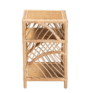 Baxton Studio bali Bali Baara Modern Bohemian Rattan Nightstand - Handwoven Bedside Table with Open Shelves & Rustic Charm WS012-Rattan-NS