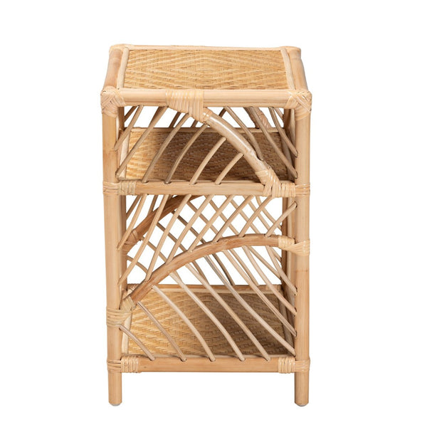 Baxton Studio bali Bali Baara Modern Bohemian Rattan Nightstand - Handwoven Bedside Table with Open Shelves & Rustic Charm WS012-Rattan-NS