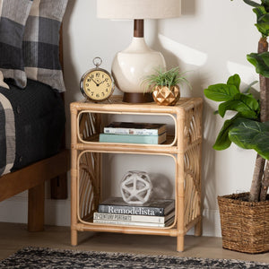 Baxton Studio bali Bali Baara Modern Bohemian Rattan Nightstand - Handwoven Bedside Table with Open Shelves & Rustic Charm WS012-Rattan-NS