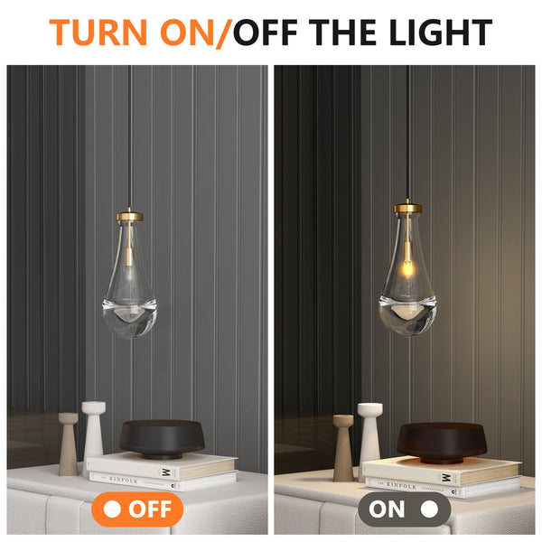 English Elm Modern Raindrop Brass Rod Pendant Chandelier for Kitchen Island Dining Room - Handblown Glass Luxury W1340P316393