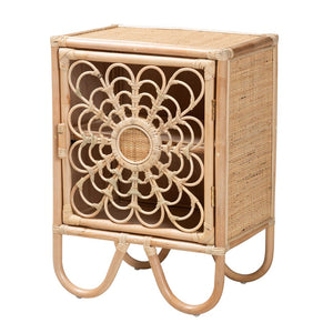 Baxton Studio bali Acelin Modern Bohemian Rattan Nightstand with Sculptural Design & Organized Storage Solution WS016-Rattan-NS