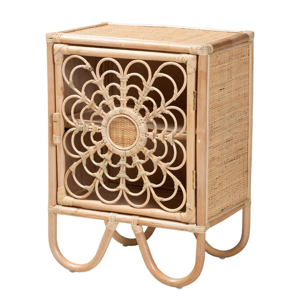 Baxton Studio bali Acelin Modern Bohemian Rattan Nightstand with Sculptural Design & Organized Storage Solution WS016-Rattan-NS
