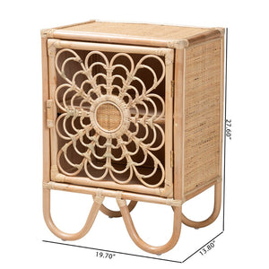 Baxton Studio bali Acelin Modern Bohemian Rattan Nightstand with Sculptural Design & Organized Storage Solution WS016-Rattan-NS