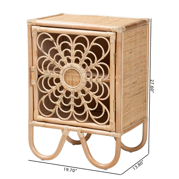 Baxton Studio bali Acelin Modern Bohemian Rattan Nightstand with Sculptural Design & Organized Storage Solution WS016-Rattan-NS