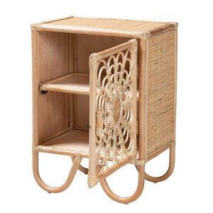 Baxton Studio bali Acelin Modern Bohemian Rattan Nightstand with Sculptural Design & Organized Storage Solution WS016-Rattan-NS