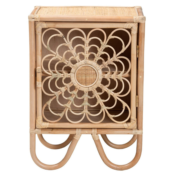 Baxton Studio bali Acelin Modern Bohemian Rattan Nightstand with Sculptural Design & Organized Storage Solution WS016-Rattan-NS