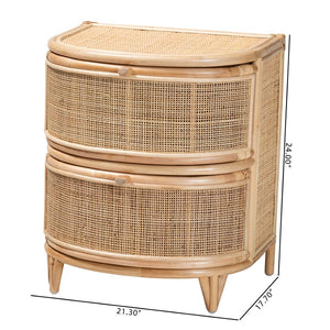 Baxton Studio bali Oleta Modern Bohemian Natural Rattan Nightstand with 2 Drawers for Stylish Bedroom Storage WS017-Rattan-NS