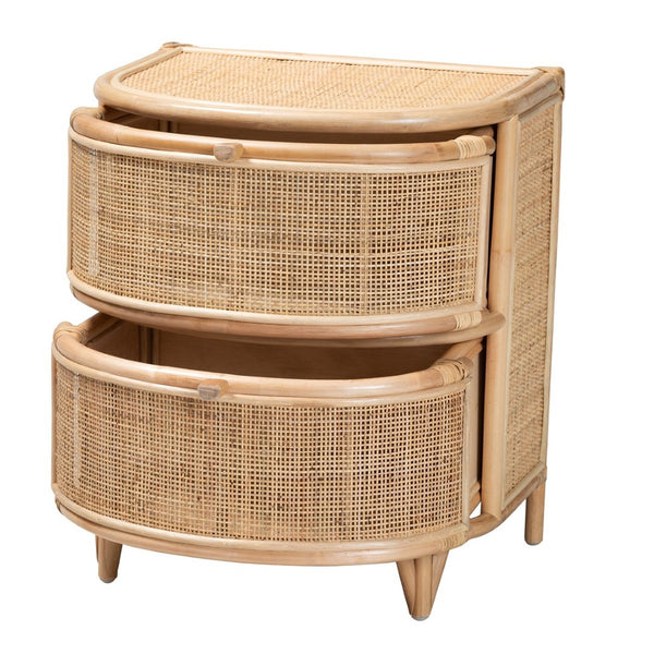 Baxton Studio bali Oleta Modern Bohemian Natural Rattan Nightstand with 2 Drawers for Stylish Bedroom Storage WS017-Rattan-NS