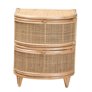 Baxton Studio bali Oleta Modern Bohemian Natural Rattan Nightstand with 2 Drawers for Stylish Bedroom Storage WS017-Rattan-NS
