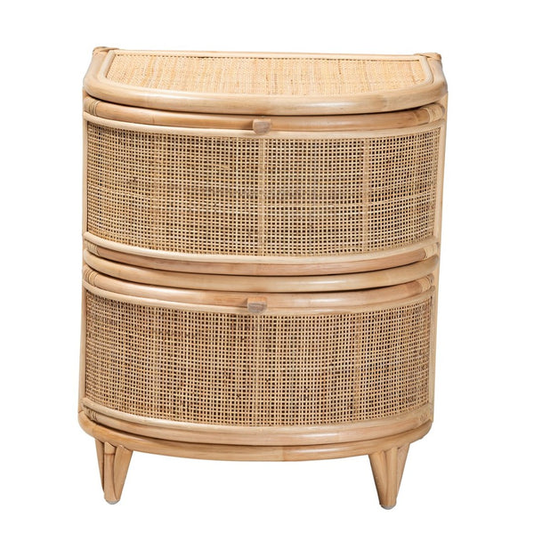 Baxton Studio bali Oleta Modern Bohemian Natural Rattan Nightstand with 2 Drawers for Stylish Bedroom Storage WS017-Rattan-NS