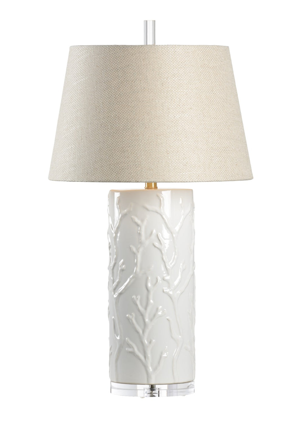 Wildwood Beaufort Coastal Table Lamp With Raised Coral Ceramic, Clear Acrylic Base, High-Gloss White Finish 13152