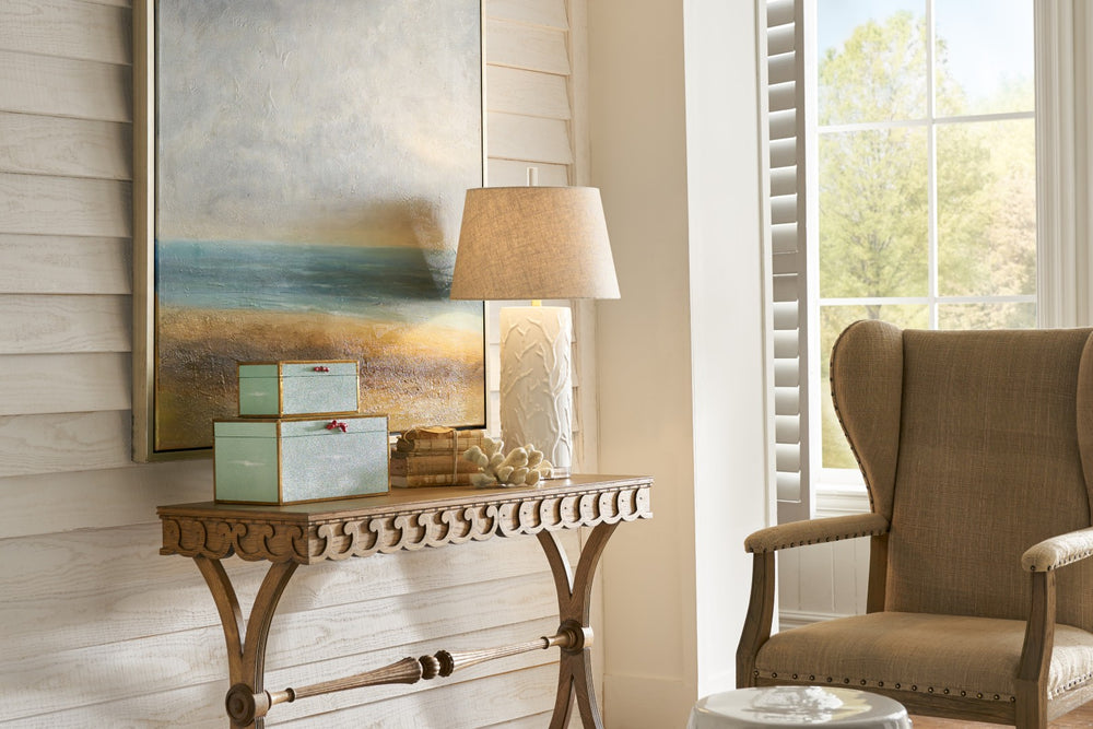 Wildwood Beaufort Coastal Table Lamp With Raised Coral Ceramic, Clear Acrylic Base, High-Gloss White Finish 13152