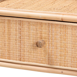 Baxton Studio bali Lalo Handcrafted Modern Bohemian Rattan Nightstand with Drawer and Open Shelf – 21.6” Wide WS018-Rattan-NS