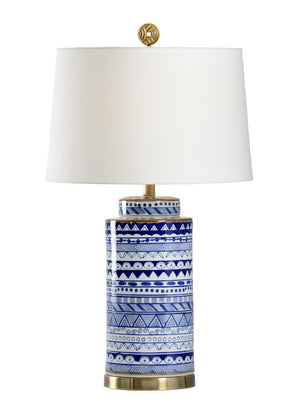 Wildwood Destin Handpainted Porcelain Table Lamp With Blue-White Tribal Pattern And Antiqued Brass Mounting, 30" 13153