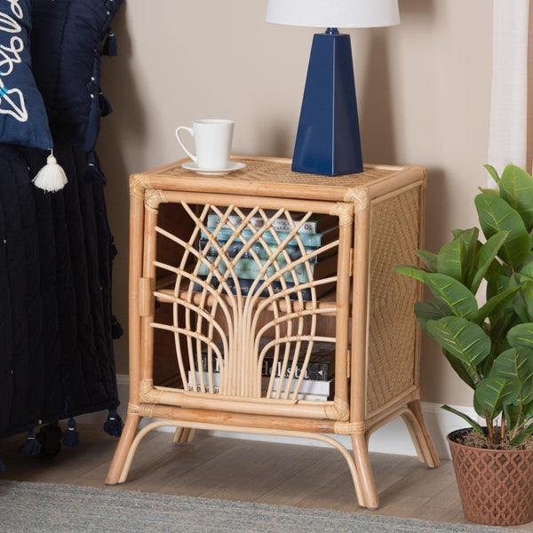 Baxton Studio bali Danna Handcrafted Modern Bohemian Rattan Nightstand - Unique Storage & Warm Aesthetic Touch WS025-Rattan-NS
