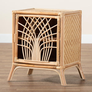 Baxton Studio bali Danna Handcrafted Modern Bohemian Rattan Nightstand - Unique Storage & Warm Aesthetic Touch WS025-Rattan-NS