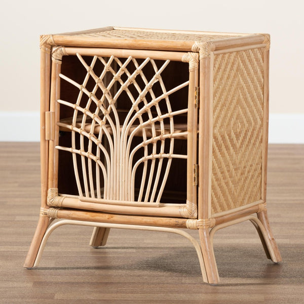 Baxton Studio bali Danna Handcrafted Modern Bohemian Rattan Nightstand - Unique Storage & Warm Aesthetic Touch WS025-Rattan-NS