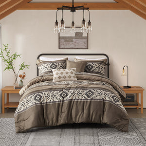 JLA Home Madison Park - 5 Southwestern Herringbone Comforter Set with Embroidered Throw Pillows, Hypoallergenic, Machine Washable 92 L x 104 W x 1.5H MP10-8465