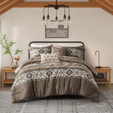 Madison Park Mariposa Southwest 5 Piece Stripe Herringbone Comforter Set with Throw Pillows MP10-8464 Brown