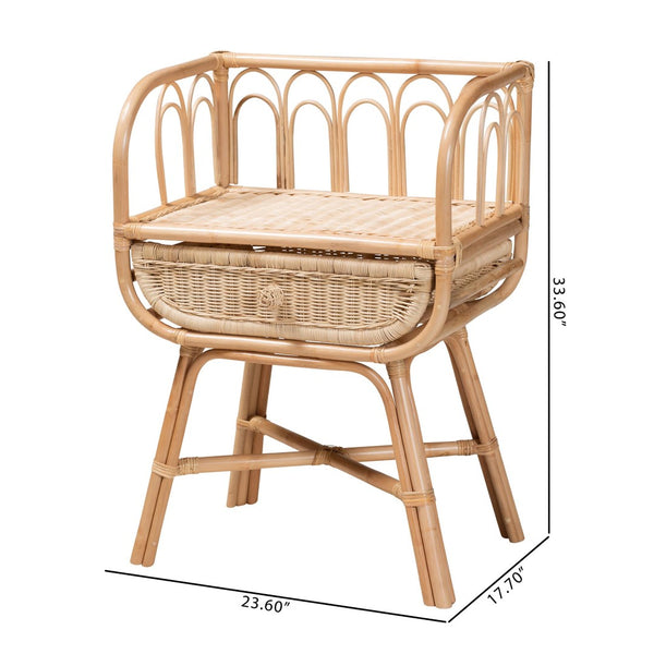 Baxton Studio bali Bali Panchali Handcrafted Bohemian Rattan Nightstand with Openwork Design & Hidden Storage Solutions WS027-Rattan-NS