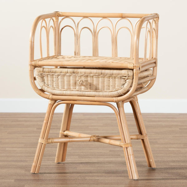 Baxton Studio bali Bali Panchali Handcrafted Bohemian Rattan Nightstand with Openwork Design & Hidden Storage Solutions WS027-Rattan-NS